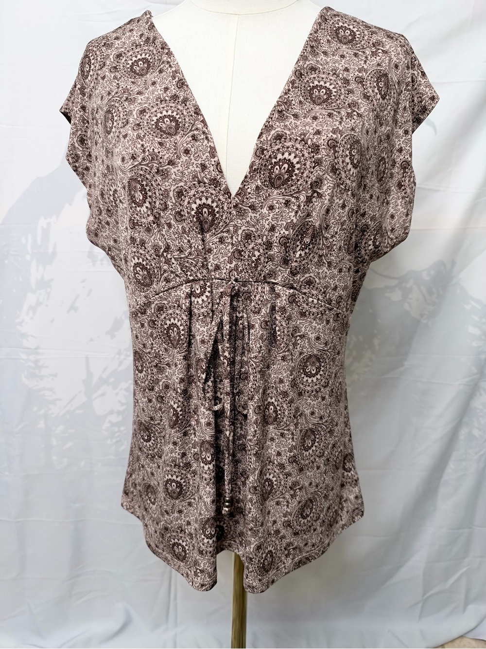 MICHAEL Michael Kors Large Paisley Tie Waist V Neck Blouse Tunic